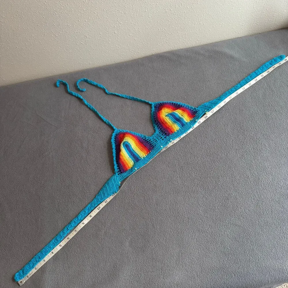 Island Planet Rainbow Crochet Knit Bikini Top Womens Small‎ Festival Boho